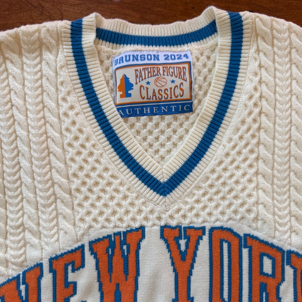 Father Figure CABLE KNIT KNICKS JERSEY vest sz M - Picture 3 of 5